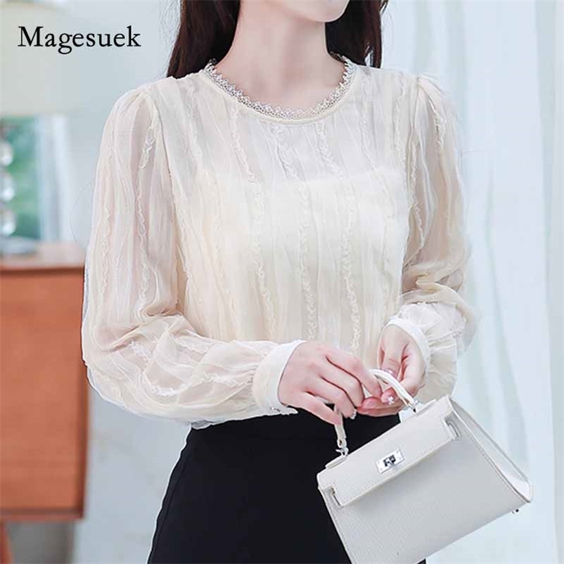 Women Lace Solid Pullover Female Tops Autumn Office Lady Mesh Long Sleeve Blouse Korean Elegant Chiffon Shirt 10932 210518, Apricot
Women Lace Solid Pullover Female Tops Autumn Office Lady Mesh Long Sleeve Blouse Korean Elegant Chiffon Shirt 10932 210518, Apricot
