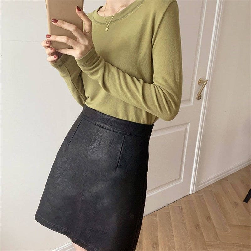 Stylish Solid Slim All Match Large Size Cotton Thicken Chic High Quality Tops Fashion Women Full Sleeves T-Shirts 210421