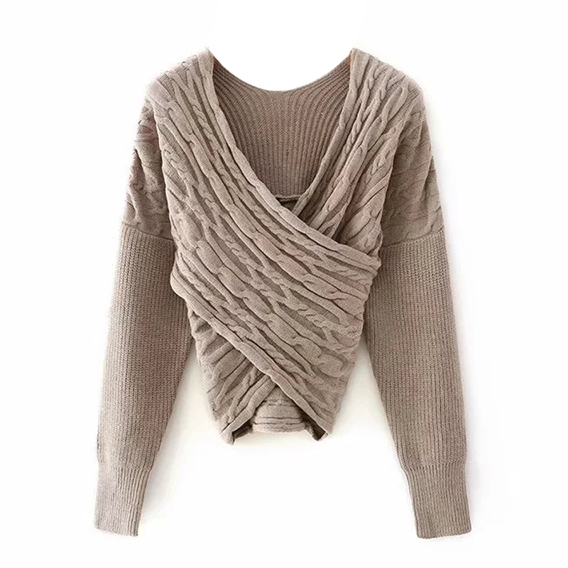 Stylish Crossover Twist Sweater Women V Neck Sexy Knitted Tops Fashion Batwing Long Sleeve Cropped Pullovers New 210415