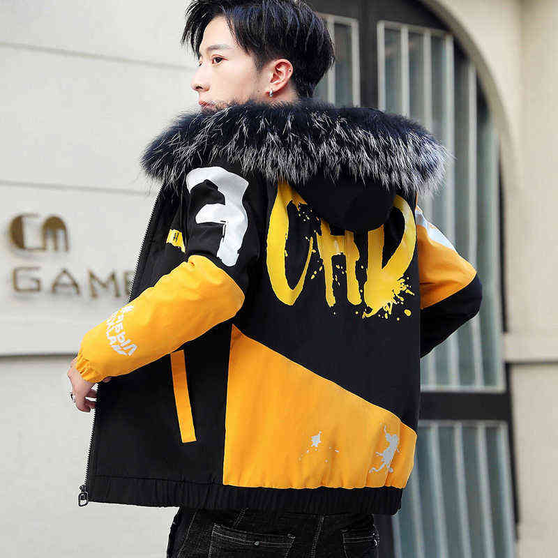Fashion Winter Jacket Men Big Cool Fur Collar Casual Parka Outwear Thicken Warm Hooded Coat 211103