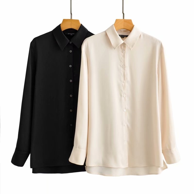 Elegant Women Turn Down Collar Shirts Fashion Ladies Satin Tops Streetwear Female Chic Solid Soft Blouses 210430
