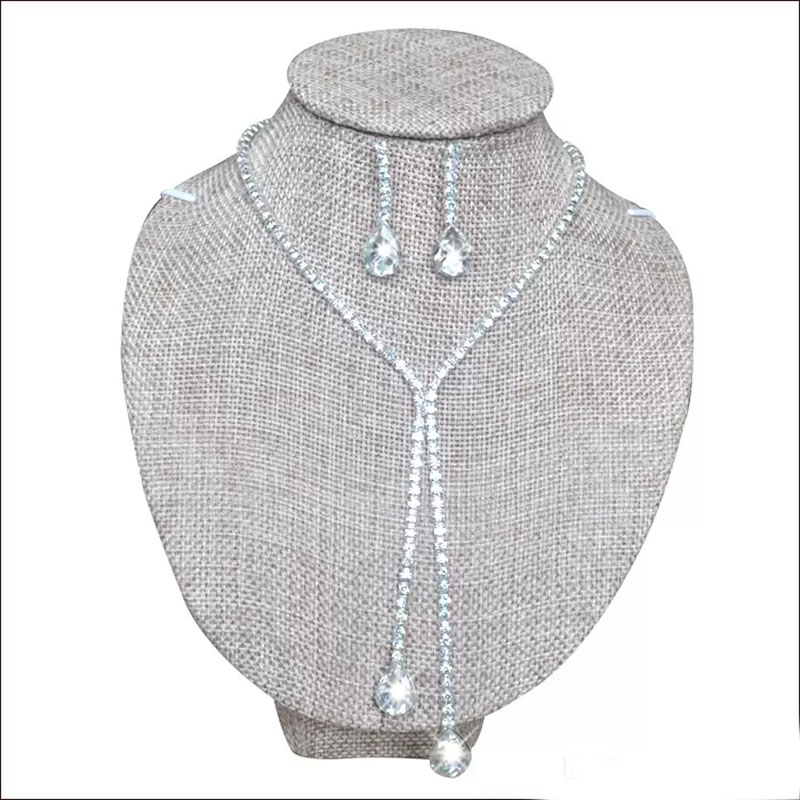 Shiny 925 Sterling Silver Plated Water Drop Necklace Earrings Jewelry Set Rhinestone CZ Crystal Jewellery Sets for Women Bridal Wedding Statement Jewe