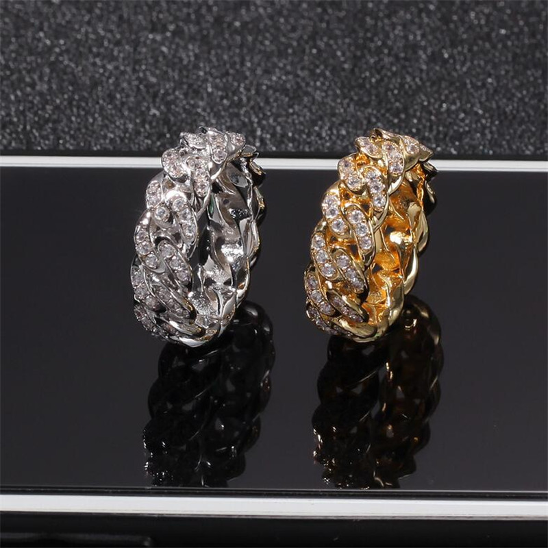 Hip Hop Vintage Jewelry Wedding Rings Guba 18K White Gold Fill Full 3A Zircon Sparkling Party Eternity CZ Diamond Women Engagement Link Chain Men Ring