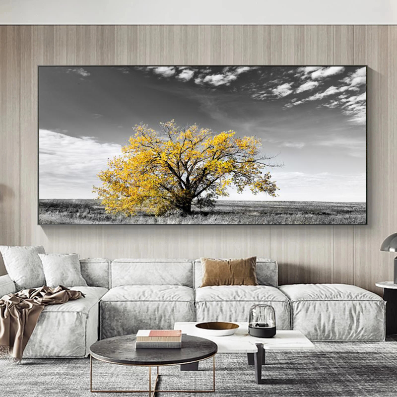 Yellow Tree Home Decor Painting Printed On Canvas Wall Art Pictures For Living Room Landscape Posters And Prints Modern Cuadros