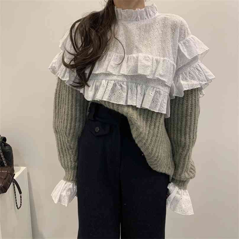 Patchwork Ruffles Lace Retro All Match Brief Sweet Chic Fashion Streetwear High Quality Pullover Sweaters 210525, Green
Patchwork Ruffles Lace Retro All Match Brief Sweet Chic Fashion Streetwear High Quality Pullover Sweaters 210525, Green