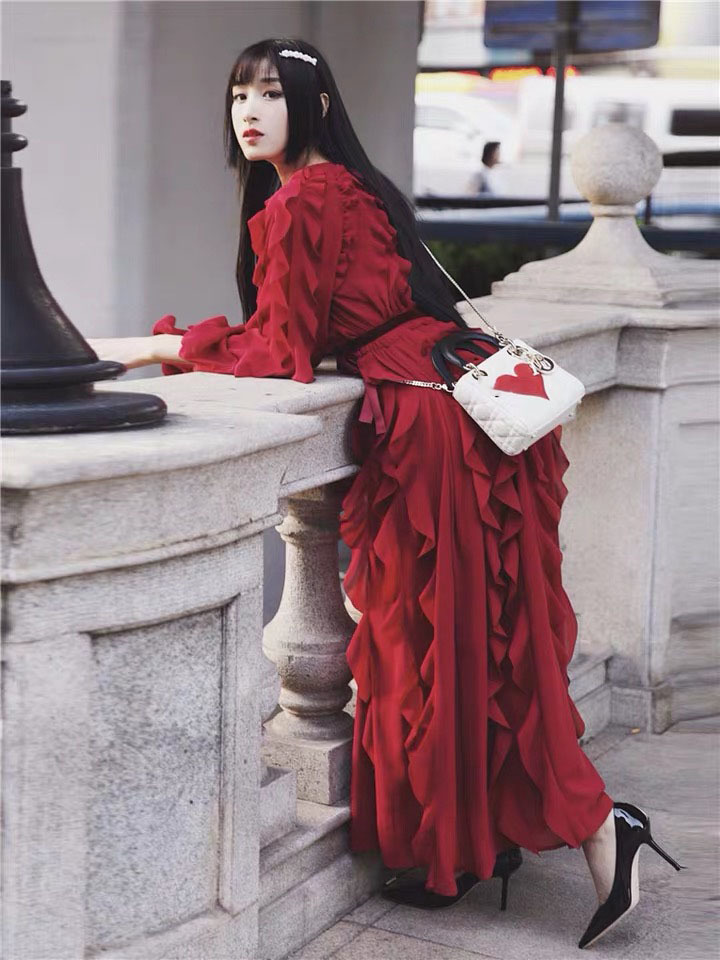 Runway Style Chiffon Dress Spring Autumn Elegant Long Sleeve Women Maxi Evening Party Dess vestidos 210421