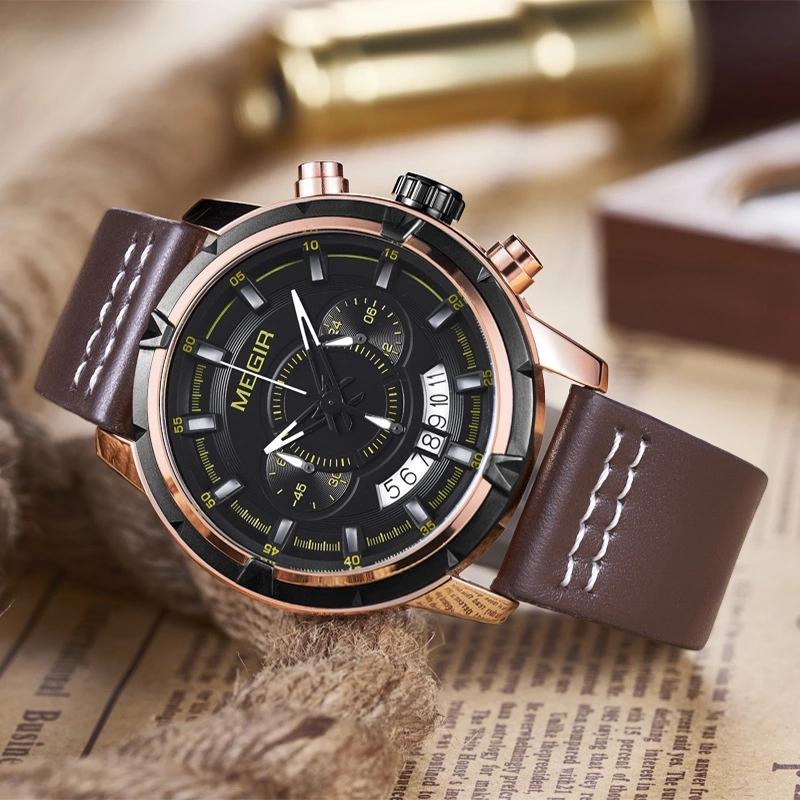 Wristwatches MEGIR Watch Mens Sport Quartz Watches Leather Chronograph Wristwatch Men Date Waterproof Military Clock Man Relogi, Silver
Wristwatches MEGIR Watch Mens Sport Quartz Watches Leather Chronograph Wristwatch Men Date Waterproof Military Clock Man Relogi, Silver