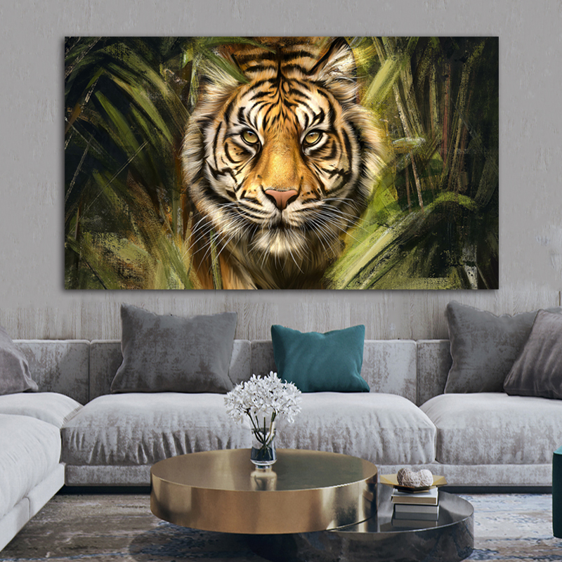 

Tiger In The Jungle Poster Wall Art For Living Room Canvas Prints Wall Painting Modern Home Decor Animal Pictures Cat Quadros