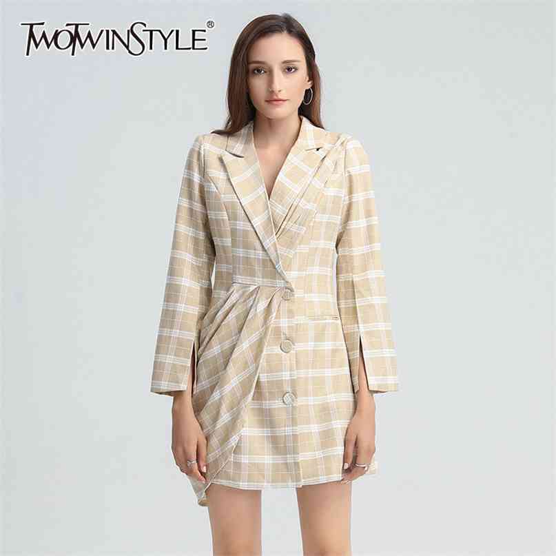 Plaid Dress For Women Notched Collar Long Sleeve Designer Split Loose Ruched Mini Dresses Female Fall Clothing 210520, Apricot
Plaid Dress For Women Notched Collar Long Sleeve Designer Split Loose Ruched Mini Dresses Female Fall Clothing 210520, Apricot
