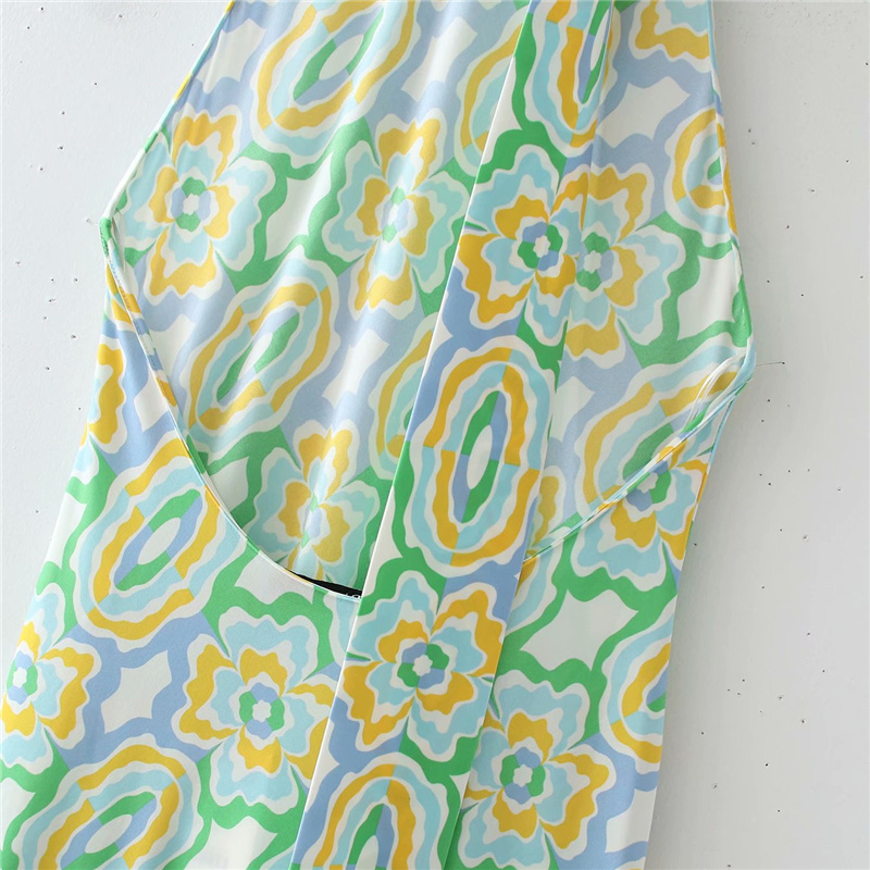 Casual Woman Green Halter Print Long Dress Summer Fashion Ladies Backless Beach es Female Sleeveless Midi 210515