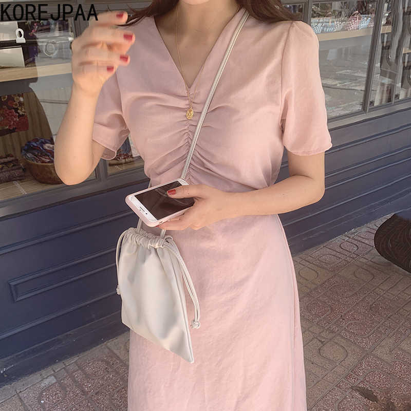 Korejpaa Women Dress Korea Chic Summer Gentle Elegant V-Collar Folding Design Waist Bubble Sleeve Middle Long Vestido 210526, Pink
Korejpaa Women Dress Korea Chic Summer Gentle Elegant V-Collar Folding Design Waist Bubble Sleeve Middle Long Vestido 210526, Pink
