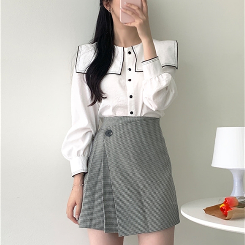 Spring A line irregular Plaid skirt autumn winter Women's Female Mini Skirt School Halazuk Style corduroy Shorts Mini 210423