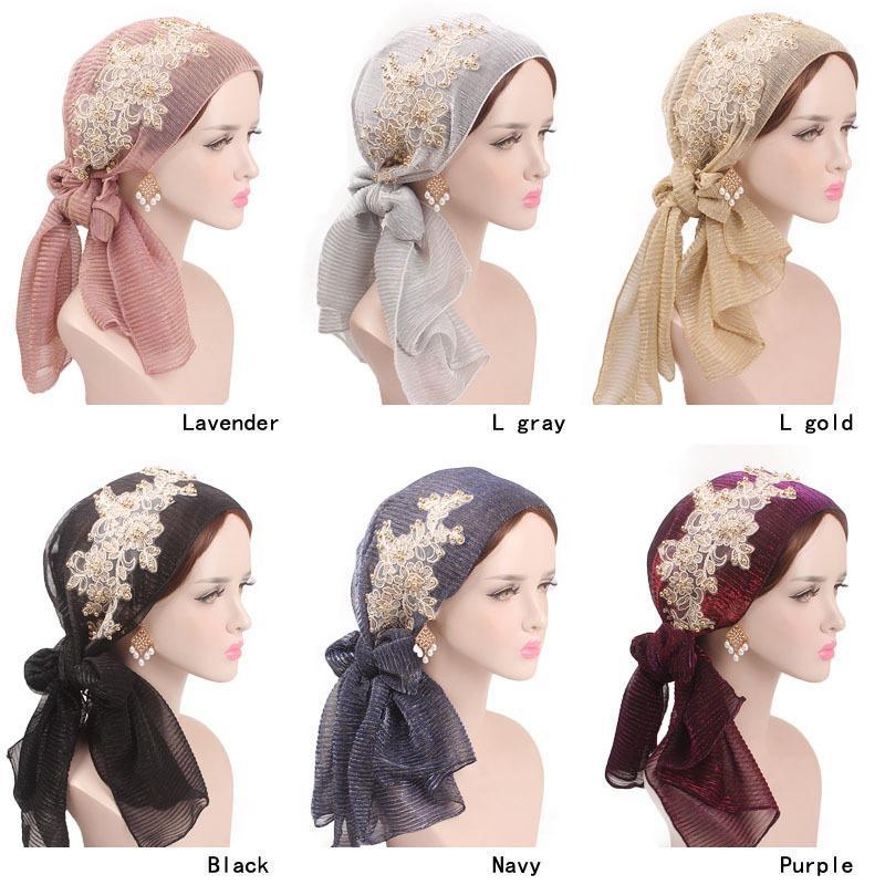 Scarves Woman Muslim Stretch Turban Lace Flower Long Tail Hijab Scarf Cap Elegant Bandanas Embroidery Bead Fold Chemo Head Wrap, Blue;gray
Scarves Woman Muslim Stretch Turban Lace Flower Long Tail Hijab Scarf Cap Elegant Bandanas Embroidery Bead Fold Chemo Head Wrap, Blue;gray