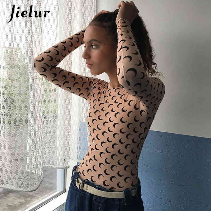 Jielur Moon Printed Long Sleeve Women T-shirts Slim Plus Size Basic Fashion 5 Colors Tshirt Female S-4XL Casual Tee Shirt Femme 210406
