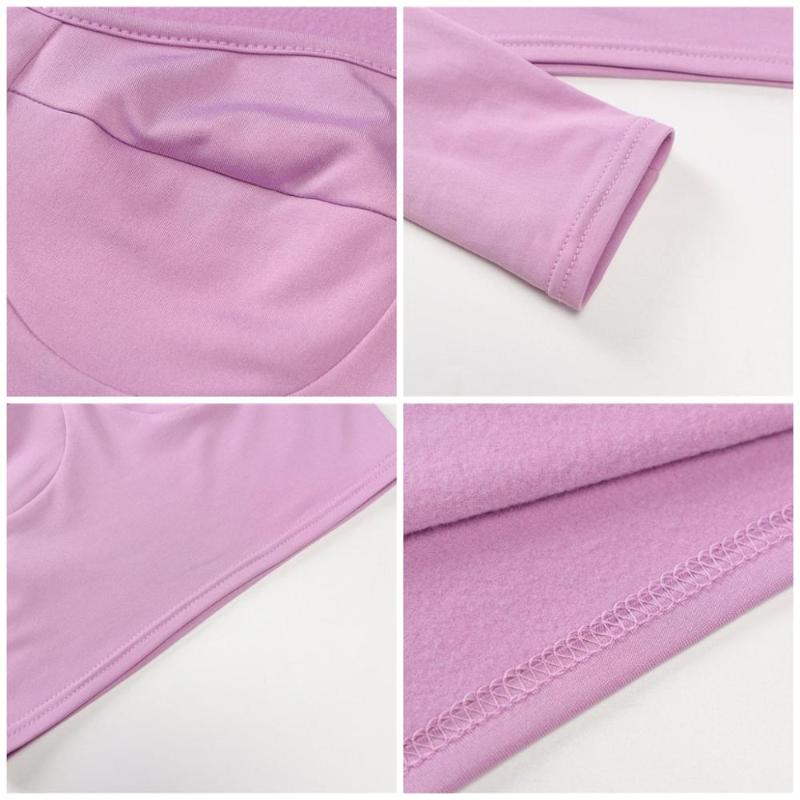 Winter Black Women Crop Top Long Sleeve Square Collar Short T Shirt Fleece Purple Sexy Tee Basic Lady Clothing Ts599 Women's T-Shirt B2
