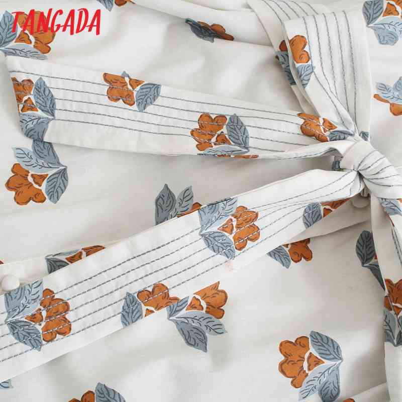 Women Chic Floral Print Shirt Dress with Belt Vintage Long Sleeve Female Midi Dresses BE465 210416