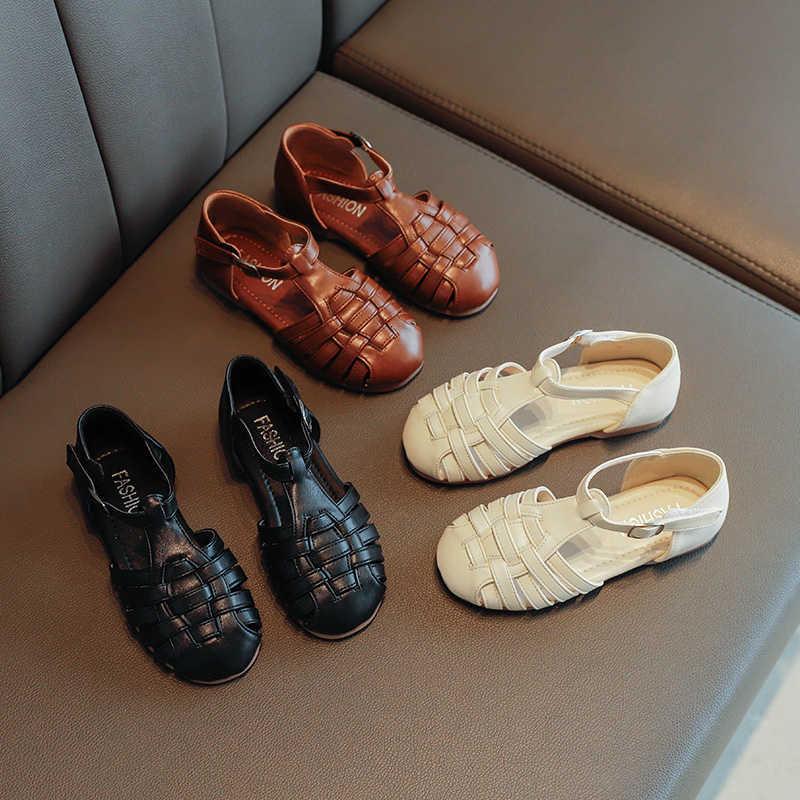 Girls Leather Shoes Kids Cut-outs Woven Style Princess Sweet Soft Sweet Shoes 2021 Spring Children Casual Flats for Toddlers X0703