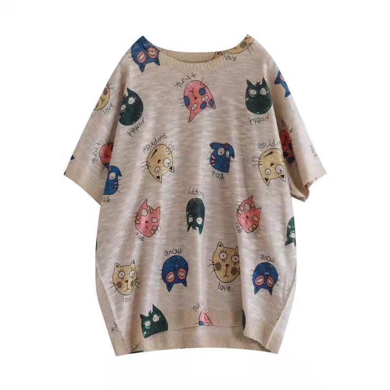 Arrival Summer Korean Style Women Loose Casual Short Sleeve O-neck T Shirt All-matched Cotton Cartoon Print T-shirt W134 210512