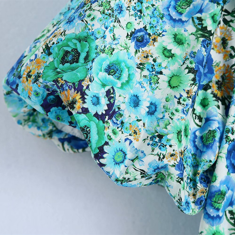 PUWD Sweet Women Square Collar Draw Back Dress Summer Fashion Ladies Beach Style Vintage Female Flower Print 210522