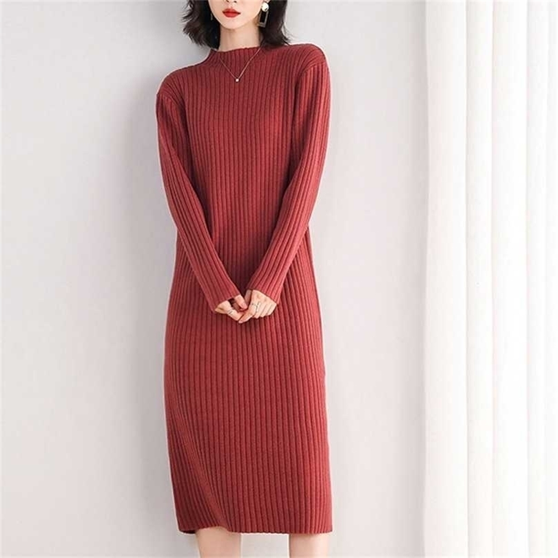 High Quality Sweater Dress for Women Knee-length Solid Color O-Neck Pullover Thick Autumn and Winter Brief Red Pink Black 211109
High Quality Sweater Dress for Women Knee-length Solid Color O-Neck Pullover Thick Autumn and Winter Brief Red Pink Black 211109