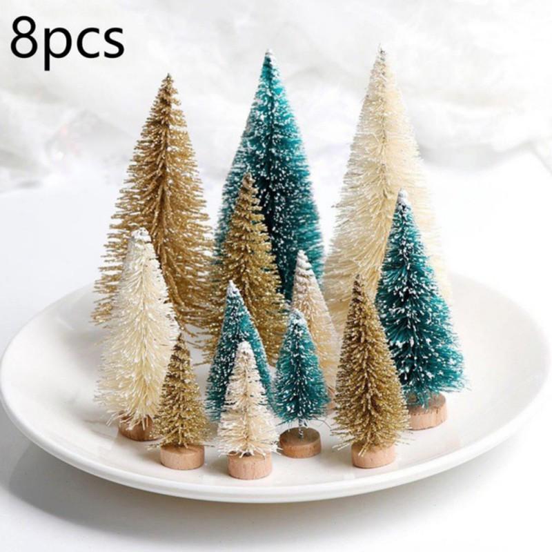 

Christmas Decorations 8pcs/set Artificial Mini Tree Snow Frost Small Pine DIY Crafts Desktop Decoration Drop