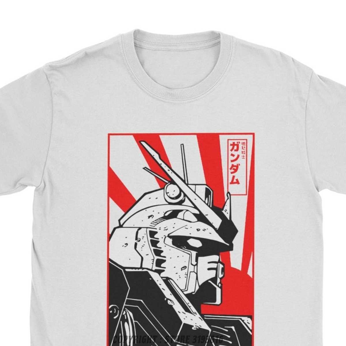 Printed T-Shirt Gundam Head T Shirts Anime Mech Robot Mecha Japan Harajuku Gunpla Tshirt Mens Casual Camisa Tee 210629