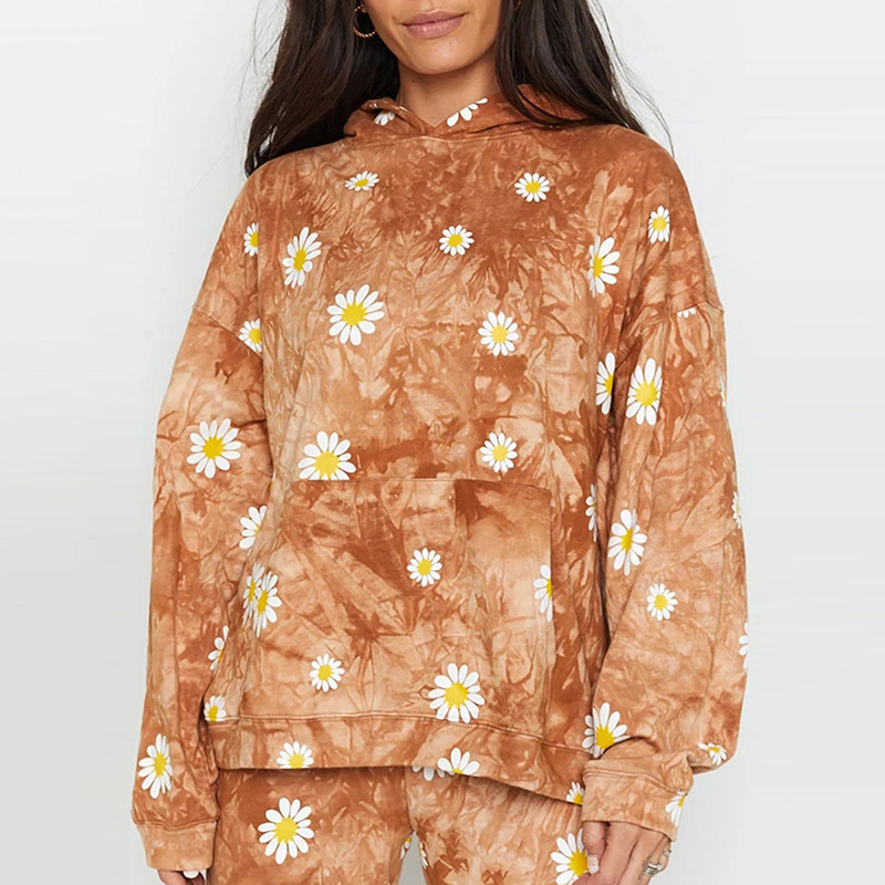 Batwing Sleeve Loose Casual Print Hoodies Women Pocket Home Style Sweatshirts Female Fashion Oversized Hooded Hoodies 210414