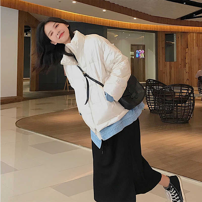 LY VAREY LIN Cotton Coats Autumn Winter Denim Patchwork Stand Collar Zipper Pockets Warm Korean Style Padded Jackets 210526