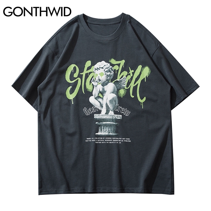 Tshirts Funny Smoking Angel Statue Print Short Sleeve Tees Shirts Streetwear Hip Hop Harajuku Casual Cotton Loose Tops 210602, Gray 
Tshirts Funny Smoking Angel Statue Print Short Sleeve Tees Shirts Streetwear Hip Hop Harajuku Casual Cotton Loose Tops 210602, Gray