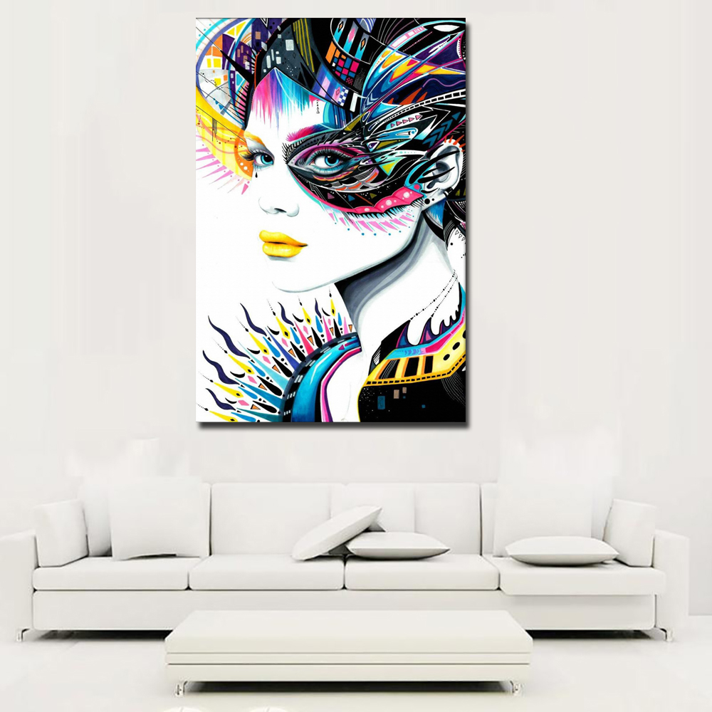 Abstract Art Sexy Girl Canvas Painting Printed on Canvas Modern Colorful Portrait Painting Wall Pictures For Living Room Poster