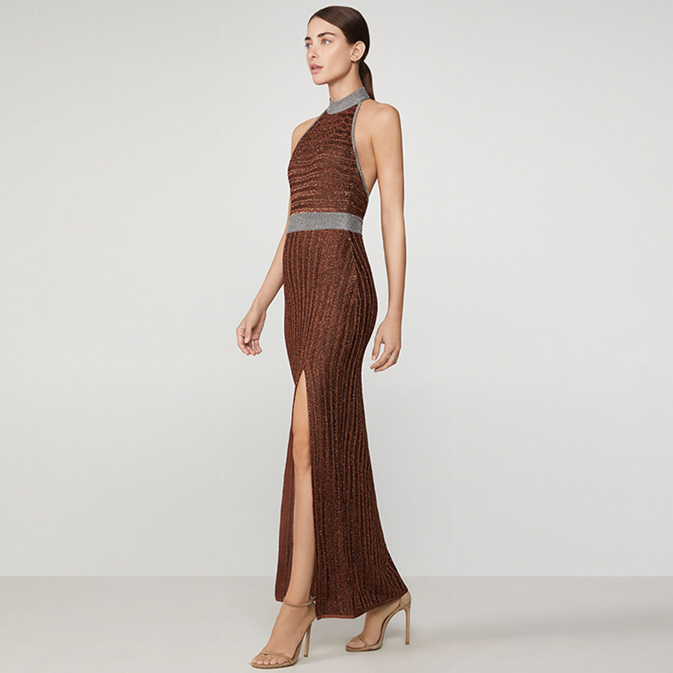 Summer Women Halter Backless Bandage Dress Sexy Sleeveless Patchwork Club Celebrity Evening Runway Party Dresses 210423