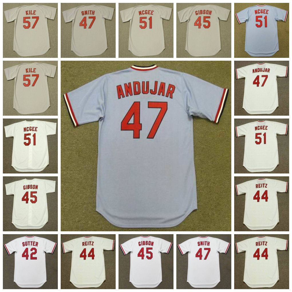 St. Louis Vintage Baseball Jersey 42 BRUCE SUTTER 1982 44 KEN REITZ 1975 45 BOB GIBSON 1967 47 JOAQUIN ANDUJAR LEE SMITH 1991 51 WILLIE McGEE 57 DARRYL KILE 2000, 47 lee smith 1991 white
St. Louis Vintage Baseball Jersey 42 BRUCE SUTTER 1982 44 KEN REITZ 1975 45 BOB GIBSON 1967 47 JOAQUIN ANDUJAR LEE SMITH 1991 51 WILLIE McGEE 57 DARRYL KILE 2000, 47 lee smith 1991 white