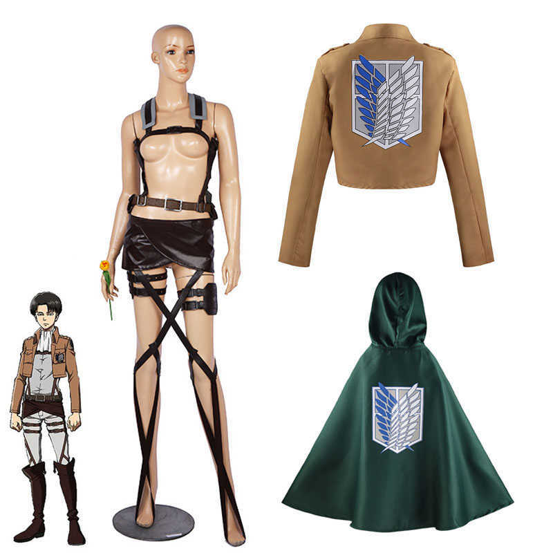 Anime Attack on Titan Mikasa Eren Jager Levi Ackerman Rivaille Cosplay Costume Coat Cloak Straps Full Set Shingeki no Kyojin Y0913