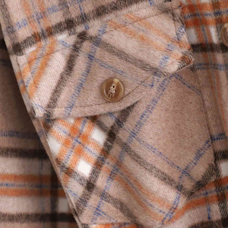 Vintage Woman Loose Camel Plaid Sashes Long Woolen Coats Autumn-Winter Fashion Ladies Soft Jacket Female Oversized Outwear 210515