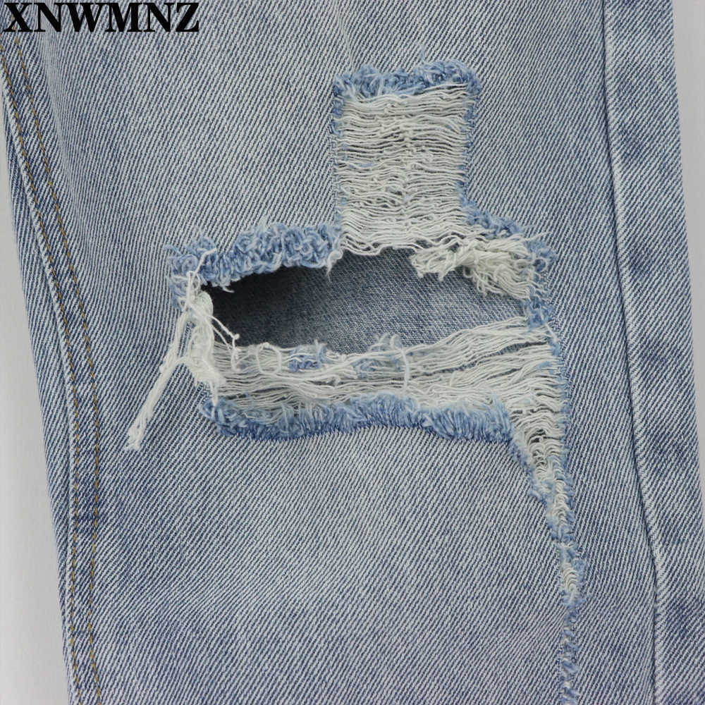 Za Vintage mom jeans high waisted woman ripped boyfriend for women korean style distressed blue denim pants 210616