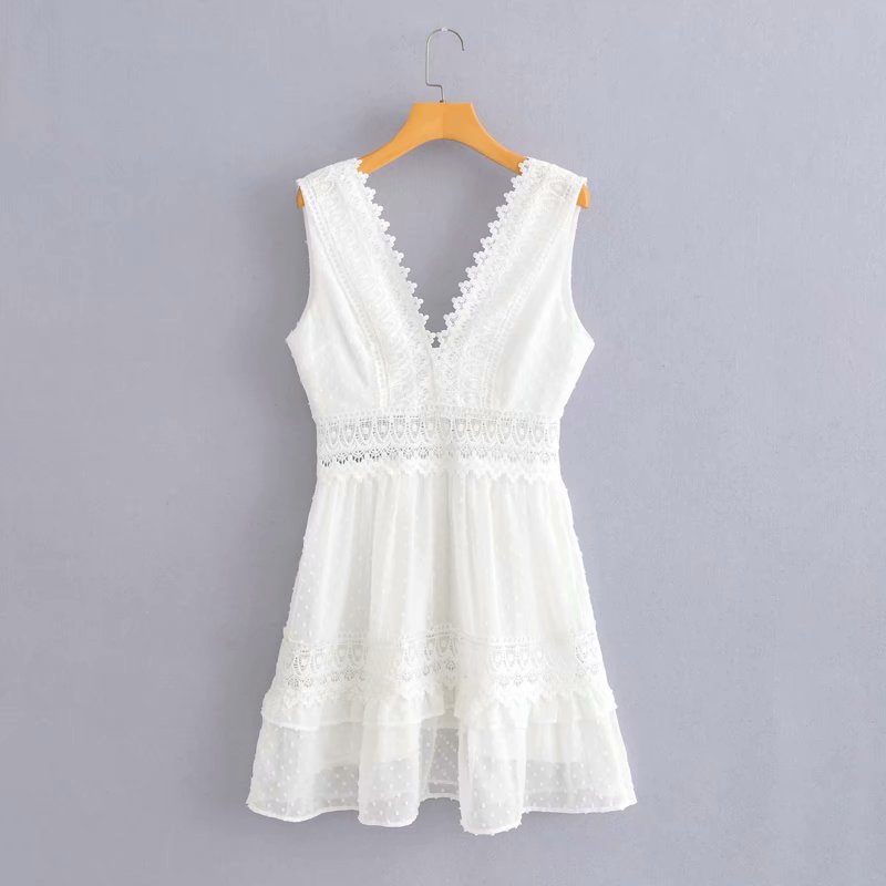 Sweet Girls Soft Cotton V Neck Dress Summer Fashion Ladies Office Women Solid Color Fringed High Waist Mini 210515