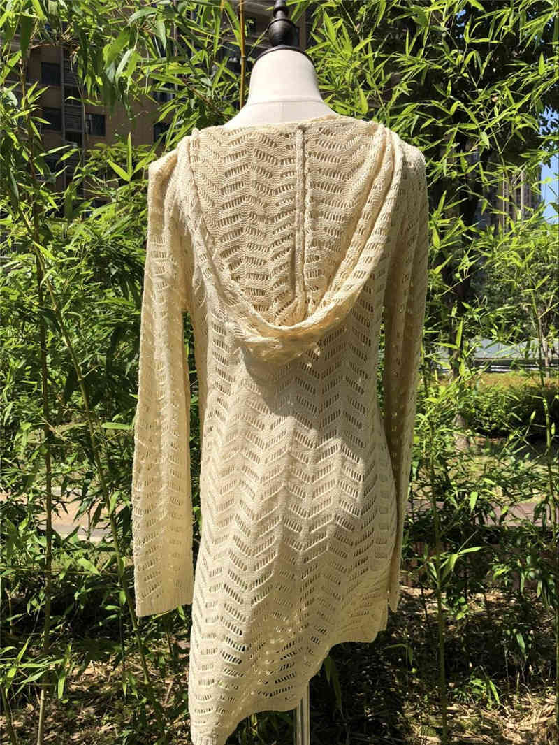 Sexy Beach Cover up Crochet Hoodie Bikini Dress Ladies Bathing Suit ups Tunic Saida de Praia #Q447 210420