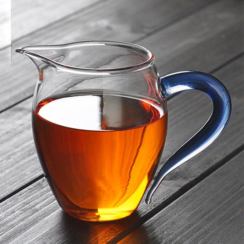 Cups Saucers Thickened Glass Fair Cup Heat-resistant Tea Separator Colour Belt Handle Haikungfu Ceremony Set Accessories