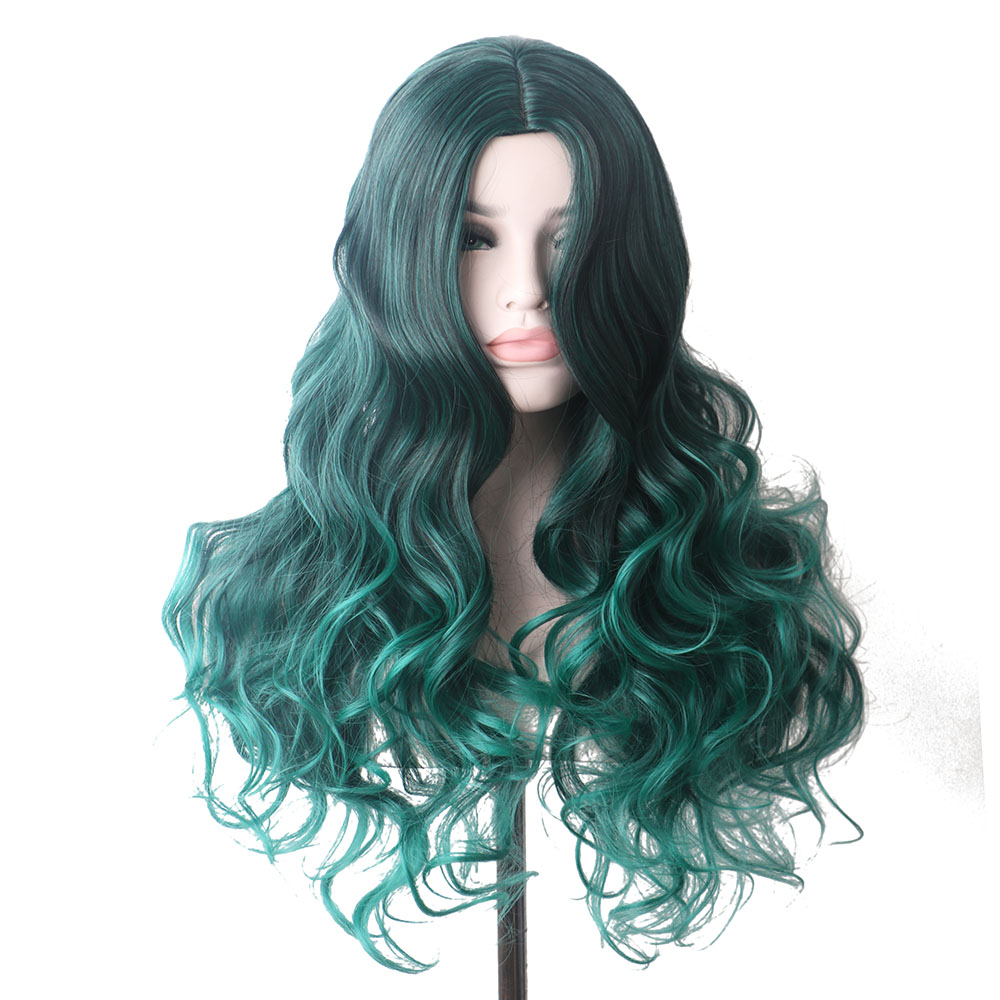 WoodFestival green wig long curly synthetic natural wavy wigs black ombre hair women fashion