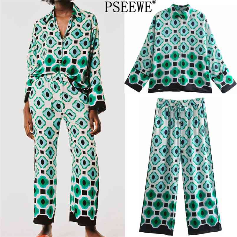 Two Piece Set Women Geometric Print Long Sleeve Shirts Woman Tracksuits High Waist Casual Trousers For Female 210519, Pants
Two Piece Set Women Geometric Print Long Sleeve Shirts Woman Tracksuits High Waist Casual Trousers For Female 210519, Pants