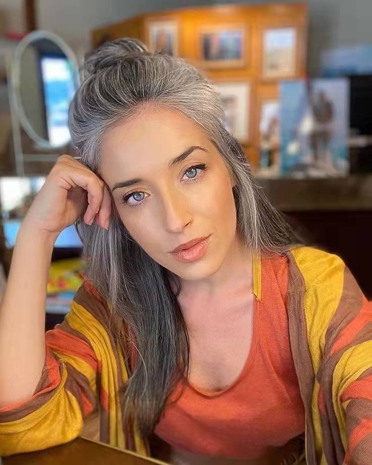 Pepper salt gray Hair piece ponytail long smooth swinging grey mixed straight hairstyle natural highlights pony tail hairpiece soft and comfortable 12