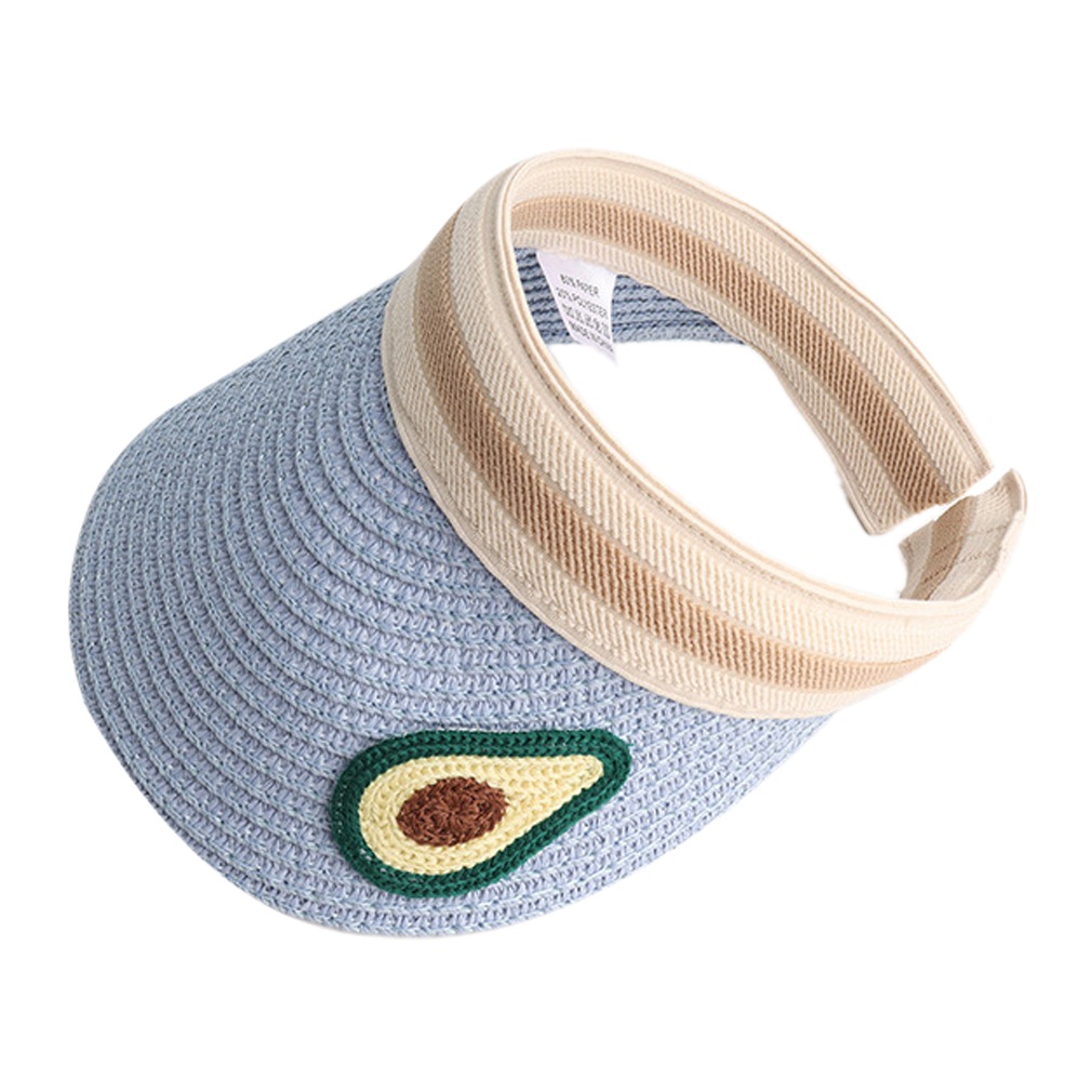Women Girls Straw Visor Cap Outdoor Summer Beach Party Sun Hat UV Protection Fruit Flower Wide Brim