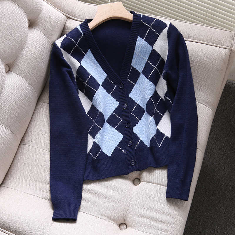 Elegant Women V-neck Button Sweater Autumn Fashion Ladies Plaid Female Sweet Girls Slim Cardigans Chic 210527, White plaid grey
Elegant Women V-neck Button Sweater Autumn Fashion Ladies Plaid Female Sweet Girls Slim Cardigans Chic 210527, White plaid grey