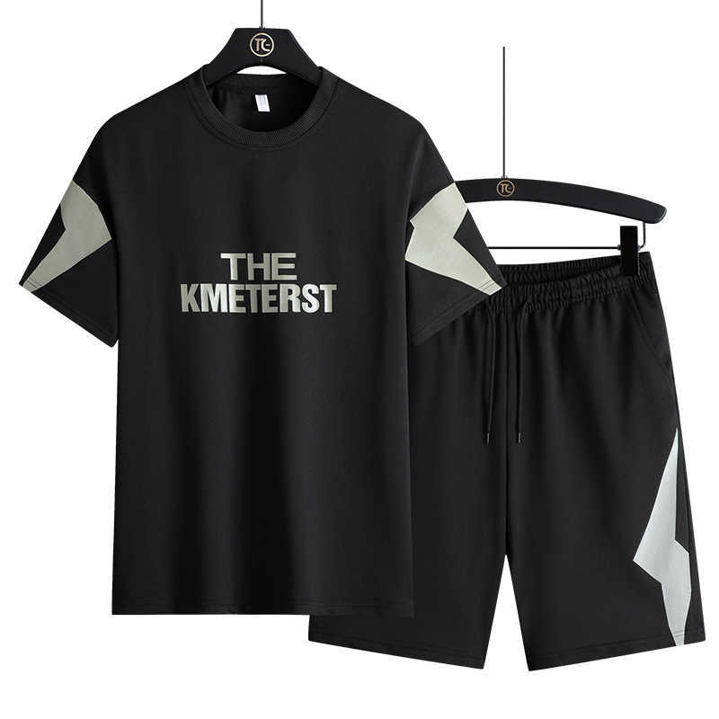 Summer Two Piece Set Men Short Sleeve T Shirt Letter Print Top Shorts Men's Tracksuits Fashion T-shirt Set With Shorts 210603