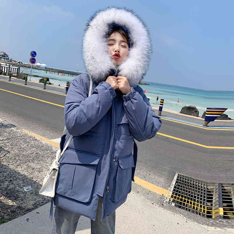 Loose Parka For Women Winter Thick Warm Zipper Coat Faux Fur Collar Warm Outwear Jackets Casual Hooded Coat 210414