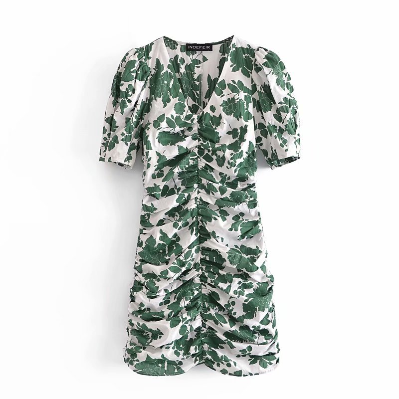 Elegant Retro Leaves Print V-neck Short Sleeve Mini Dress Summer Casual Fashion Female Streetwear Pleated Dresses 210521, Green
Elegant Retro Leaves Print V-neck Short Sleeve Mini Dress Summer Casual Fashion Female Streetwear Pleated Dresses 210521, Green