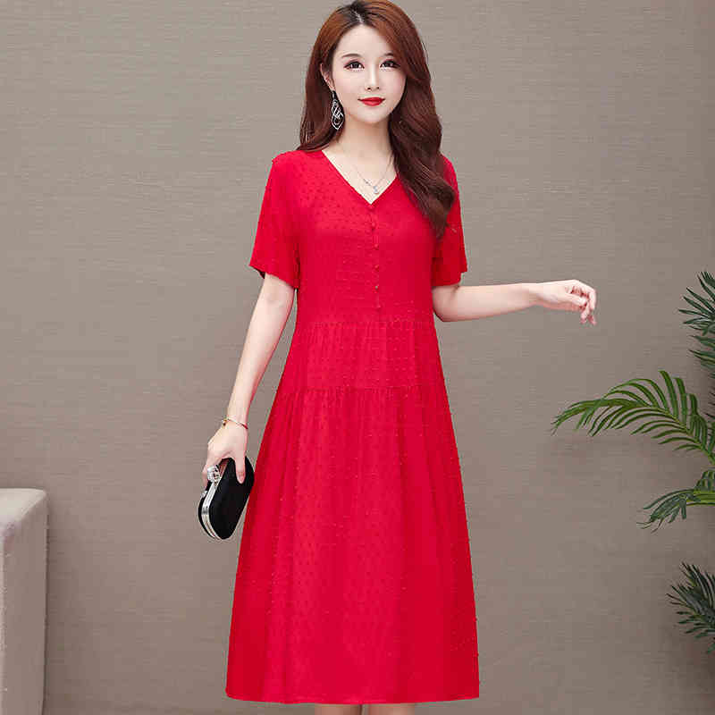 New Style Women Summer Dresses V-neck Cotton Plus Size Vestidos Robe Femme 5XL Vintage Dress A-line Casual Short Solid 210409