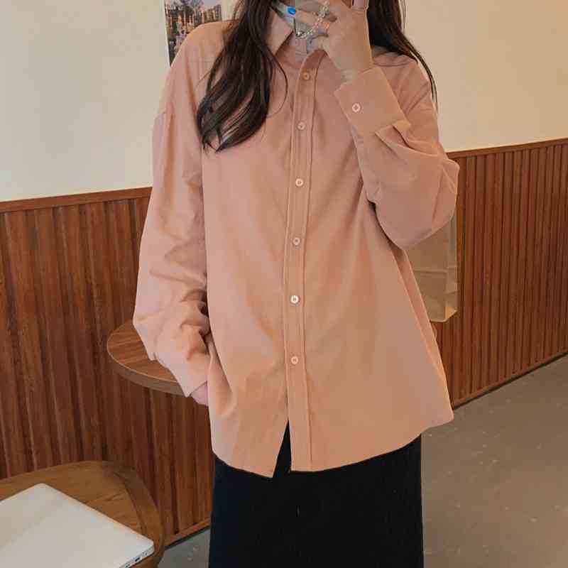 OL Elegant Vintage Chic Corduroy Shirt Women Blouses Tops Spring Autumn Loose Lapel Long Sleeve Shirts Woman Clothes 210421