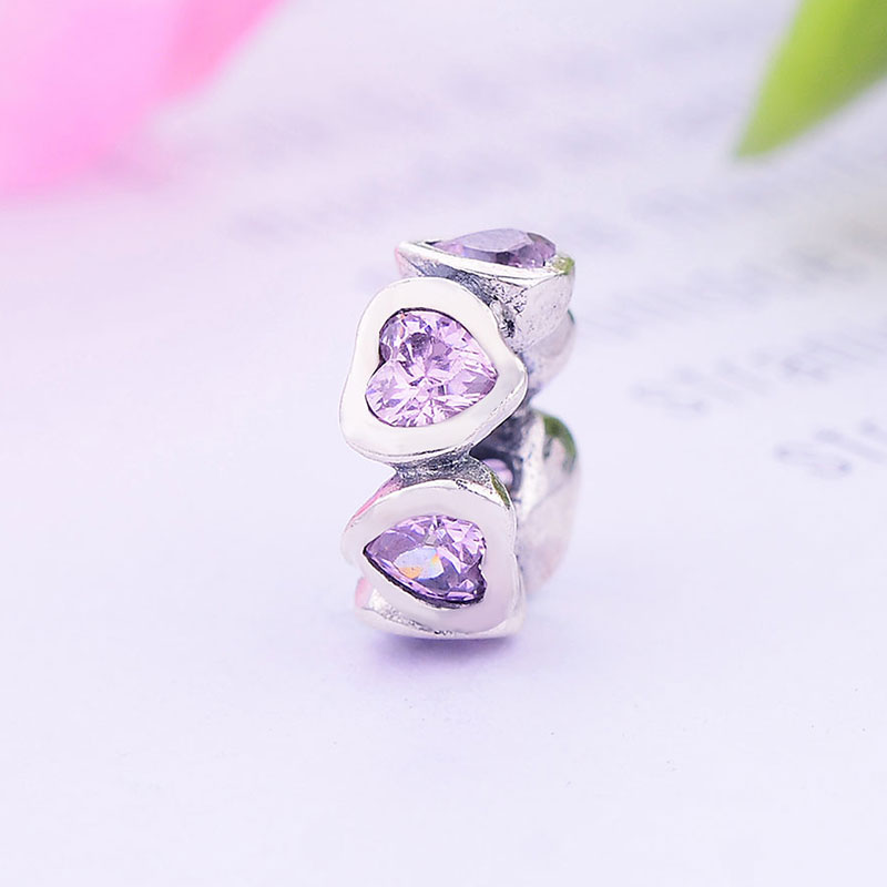 Fit Original Brand Charms Bracelets 925 Sterling Silver Pink White Zircon Love Heart Beads Spacer For Women Jewelry Making Berloque