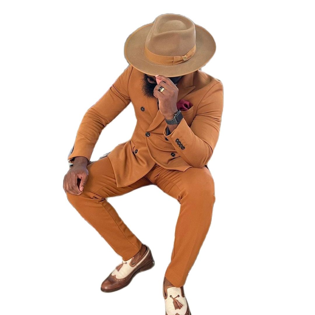 Plus Size Tuxedos High Quality Double Breasted Mens Pants Suits Groom Wedding Prom Party Blazer Coat (Jacket+Pants)